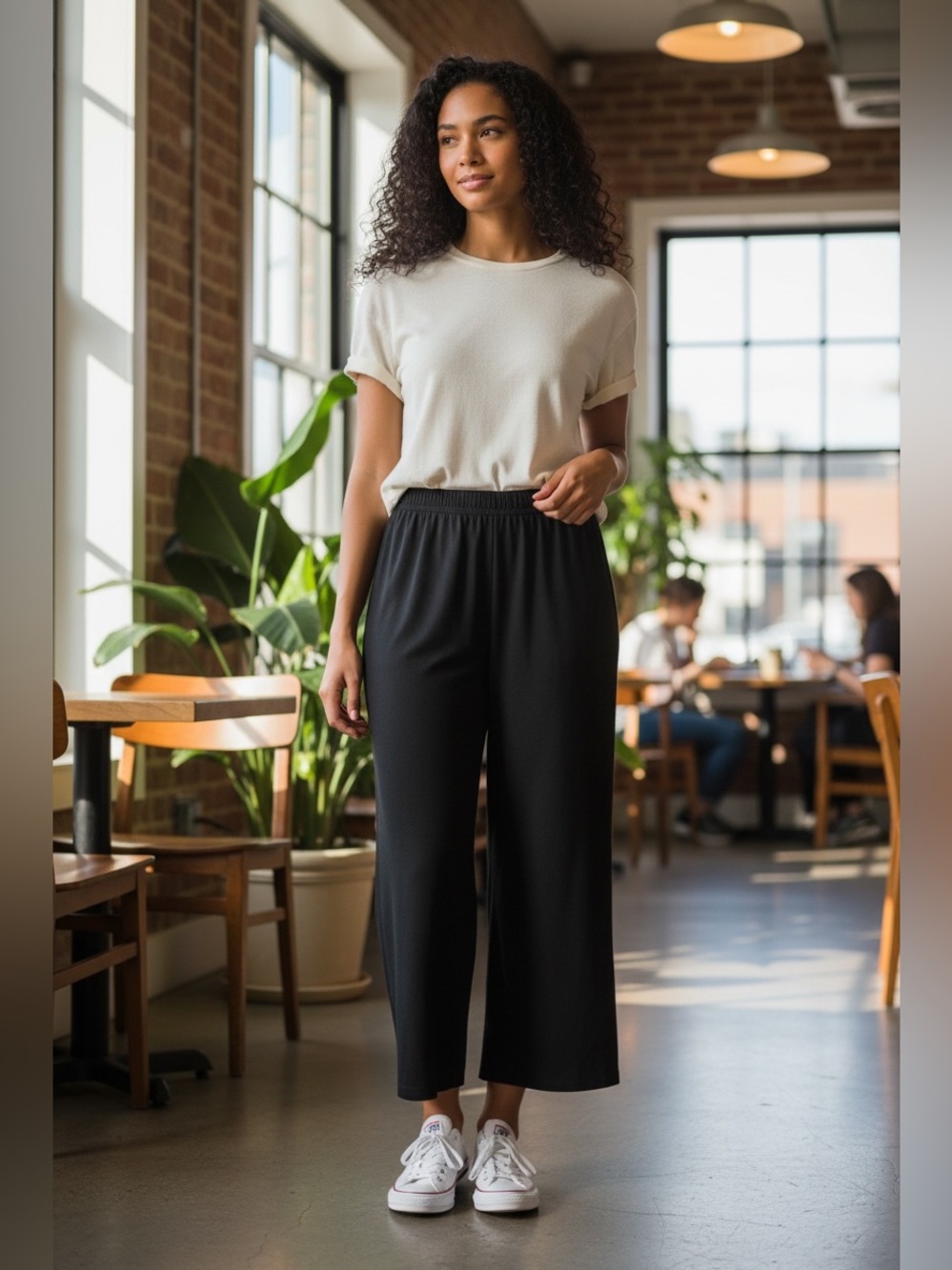Eileen Fisher Womens Size Small Black Cropped Pull On Knit Pants Stretch Neutral